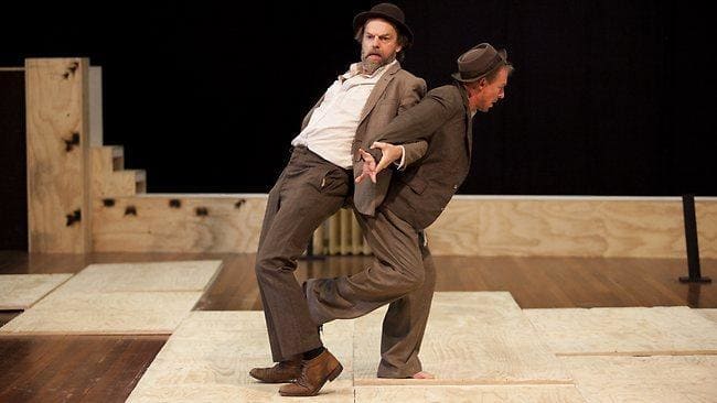 Hugo Weaving and Richard Roxburgh in rehearsal for the production of Waiting for Godot.